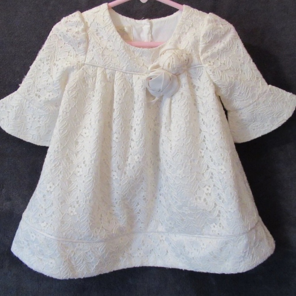 Laura Ashley Cream Ivory Lace Rosette Dress Girl Size 4
